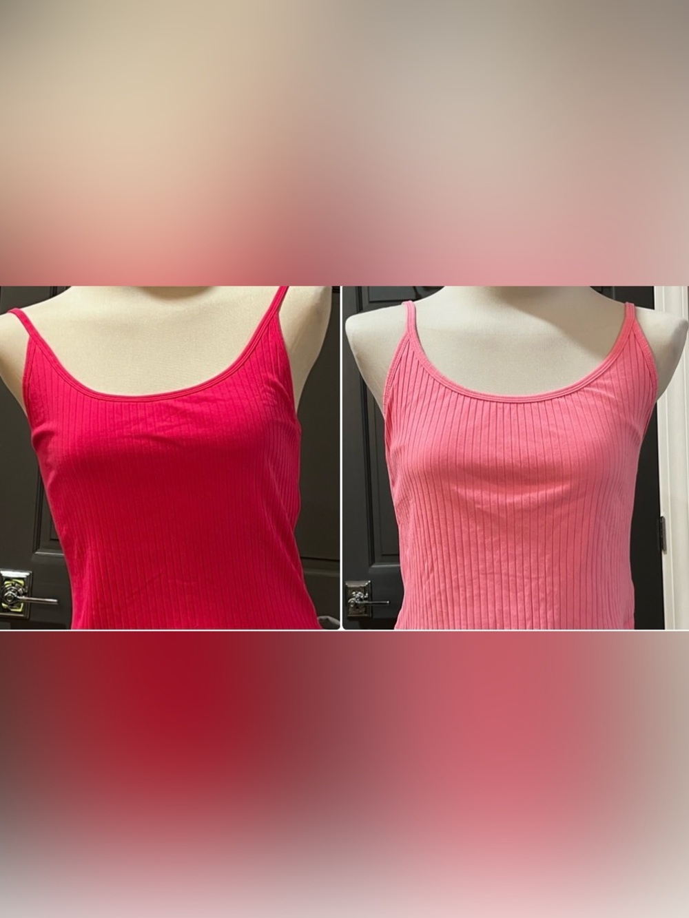 Two Ribbed Tank Tops- Pink / Coral size Large TALL